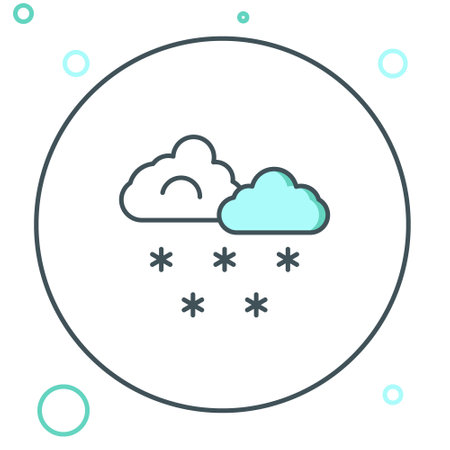 Line Cloud with snow icon isolated on white background. Cloud with snowflakes. Single weather icon. Snowing sign. Colorful outline concept. Vector.のイラスト素材