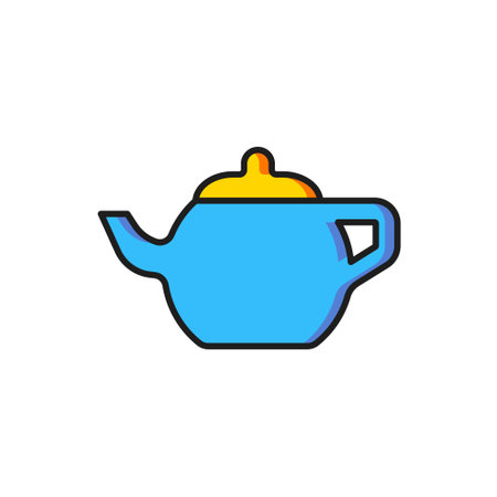 Color Traditional Chinese tea ceremony icon isolated on white background. Teapot with cup. Flat filled outline style with shadow. Vector.のイラスト素材