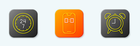 Set line Clock 24 hours, Alarm clock app mobile and icon. Vector.のイラスト素材