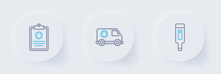 Set line Digital thermometer Emergency car and Clinical record icon. Vector.のイラスト素材