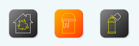 Set line Painting the house bucket and spray can icon. Vector.