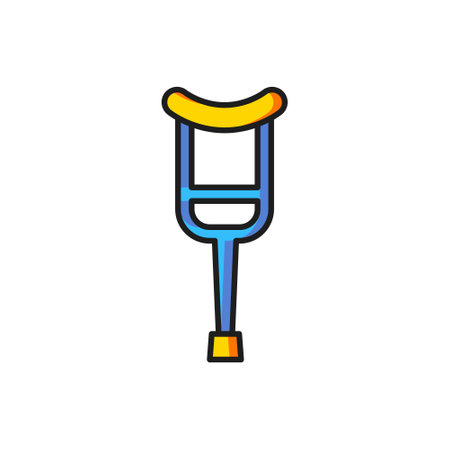 Color Crutch or crutches icon isolated on white background. Equipment for rehabilitation of people with diseases of musculoskeletal system. Flat filled outline style with shadow. Vector.のイラスト素材