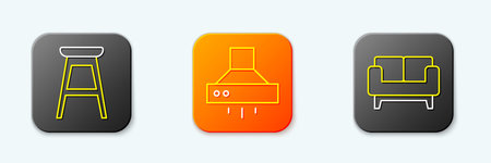 Set line Chair, Kitchen extractor fan and Sofa icon. Vector.