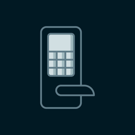 Line Digital door lock with wireless technology for unlock icon isolated on black background. Door...