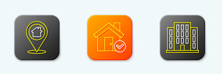 Set line Location with house, House check mark and icon. Vector.のイラスト素材
