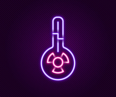Glowing neon line Meteorology thermometer measuring heat and cold icon isolated on black background. Thermometer equipment showing hot or cold weather. Colorful outline concept. Vector.のイラスト素材