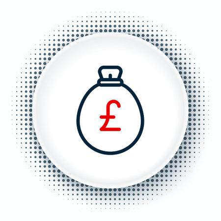 Line Money bag with pound icon isolated on white background. Pound GBP currency symbol. Colorful outline concept. Vector.のイラスト素材