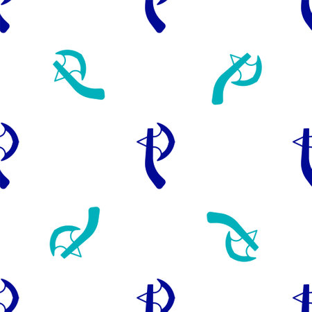 Blue Wooden ax icon isolated seamless pattern on white background. Lumberjack axe. Happy Halloween party. Vector.のイラスト素材