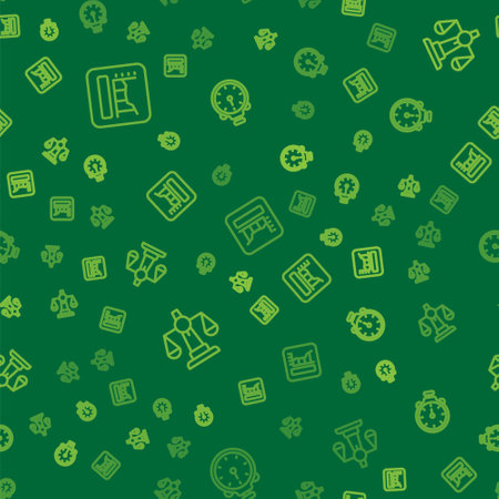Set line Graph, schedule, chart, diagram, Scales of justice and Stopwatch on seamless pattern. Vector.のイラスト素材