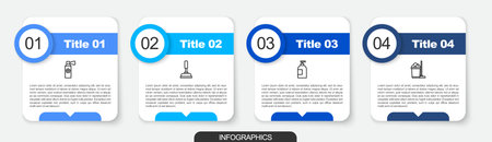 Set line Air freshener spray bottle, Rubber plunger, Dishwashing liquid and Mop and bucket. Business infographic template. Vector.のイラスト素材