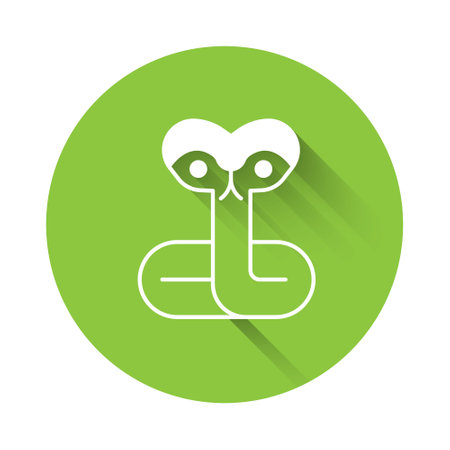 White Snake icon isolated with long shadow background. Green circle button. Vector.