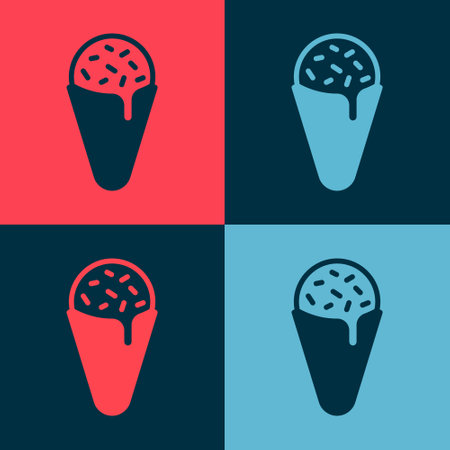 Pop art Ice cream in waffle cone icon isolated on color background. Sweet symbol. Vector.のイラスト素材