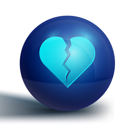 Blue Broken heart or divorce icon isolated on white background. Love symbol. Happy Valentines day. Blue circle button. Vector.のイラスト素材