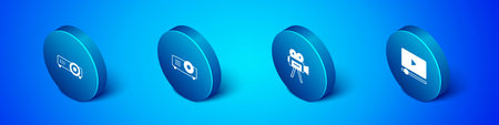 Set Isometric Movie film media projector Retro cinema camera Online play video and icon. Vector.
