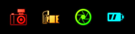 Set Photo camera Camera shutter and Battery for icon. Vector.のイラスト素材