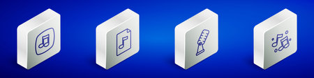 Set Isometric line Music note tone MP3 file document Microphone and icon. Vector.のイラスト素材