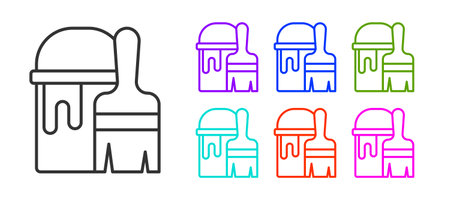 Black line Paint bucket with brush icon isolated on white background. Set icons colorful. Vector.のイラスト素材