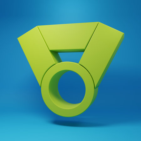 Green Medal icon isolated on blue background. Winner achievement sign. Award medal. Minimalism concept. 3D render illustration.の写真素材