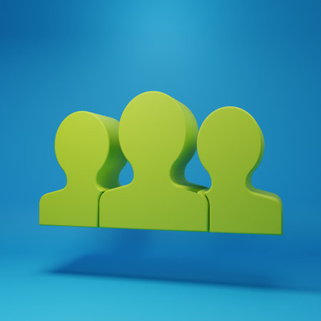 Green Users group icon isolated on blue background. Group of people icon. Business avatar symbol -...