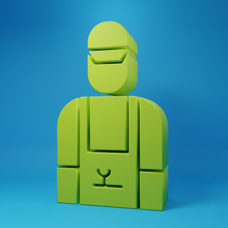 Green Car mechanic icon isolated on blue background. Car repair and service. Minimalism concept. 3D render illustration.の写真素材