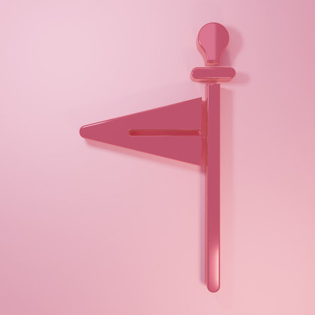 Pink Medieval flag icon isolated on pink background. Country, state, or territory ruled by a king or queen. Minimalism concept. 3D render illustration.の写真素材