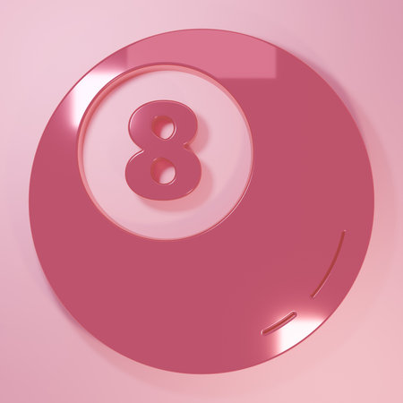 Pink Billiard pool snooker ball icon isolated on pink background. Minimalism concept. 3D render illustration.の写真素材