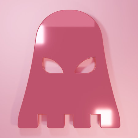 Pink Executioner mask icon isolated on pink background. Hangman, torturer, executor, tormentor, butcher, headsman icon. Minimalism concept. 3D render illustration.の写真素材