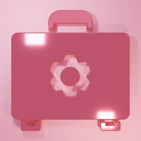Pink Toolbox icon isolated on pink background. Tool box sign. Minimalism concept. 3D render illustration.の写真素材