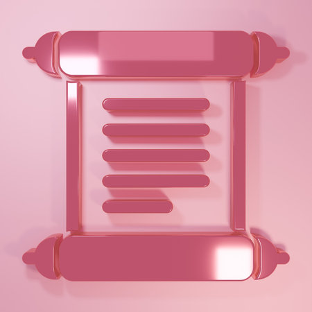 Pink Decree, paper, parchment, scroll icon icon isolated on pink background. Minimalism concept. 3D render illustration.の写真素材
