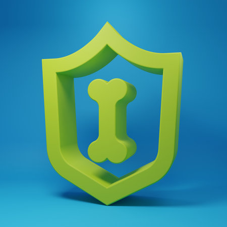 Green Animal health insurance icon isolated on blue background. Pet protection concept. Minimalism concept. 3D render illustration.の写真素材