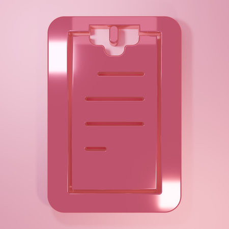 Pink Clipboard with checklist icon isolated on pink background. Control list symbol. Survey poll or questionnaire feedback form. Minimalism concept. 3D render illustration.の写真素材