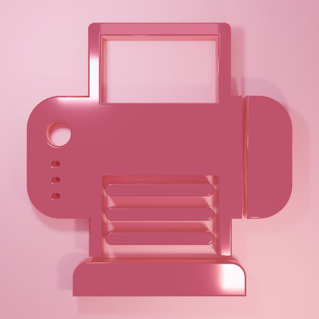 Pink Printer icon isolated on pink background. Minimalism concept. 3D render illustration.の写真素材
