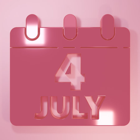 Pink Day calendar with date July 4 icon isolated on pink background. USA Independence Day. 4th of July. Minimalism concept. 3D render illustration.の写真素材