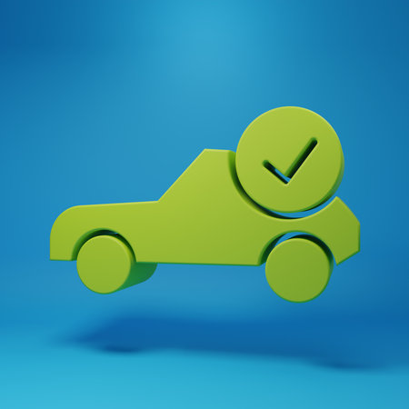 Green Auto service check automotive icon isolated on blue background. Car service. Minimalism concept. 3D render illustration.の写真素材