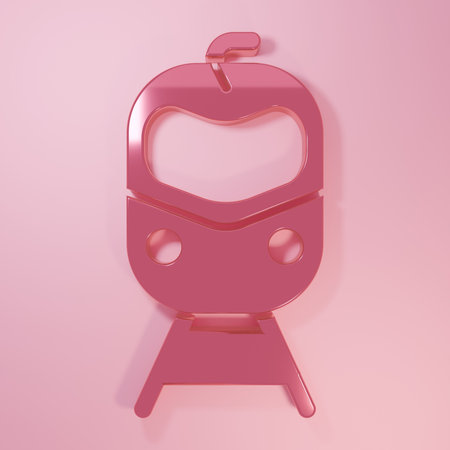 Pink Train and railway icon isolated on pink background. Public transportation symbol. Subway train transport. Metro underground. Minimalism concept. 3D render illustration.の写真素材
