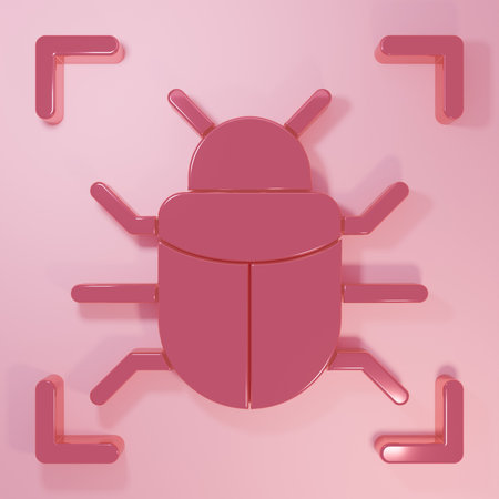 Pink System bug concept icon isolated on pink background. Code bug concept. Bug in the system. Bug searching. Minimalism concept. 3D render illustration.の写真素材