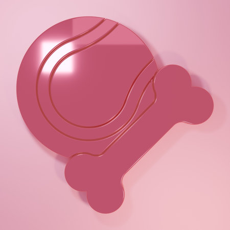 Pink Pet toys bone rubber and ball icon isolated on pink background. Minimalism concept. 3D render illustration.の写真素材