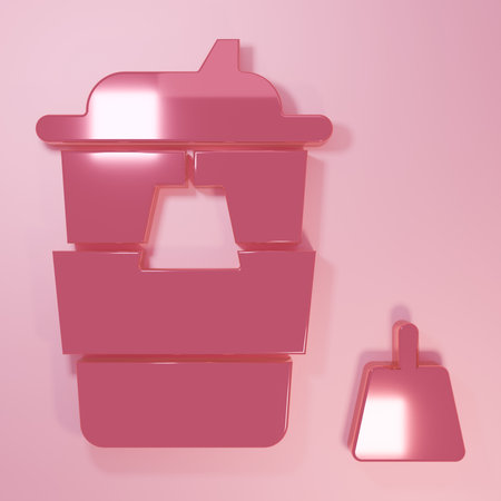 Pink Coffee cup to go icon isolated on pink background. Minimalism concept. 3D render illustration.の写真素材