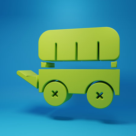 Green Wild west covered wagon icon isolated on blue background. Minimalism concept. 3D render illustration.の写真素材