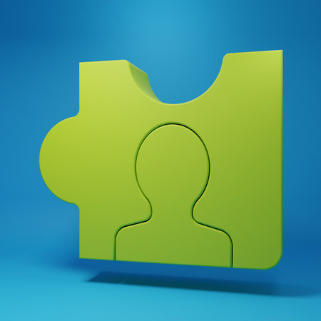 Green Head hunting icon isolated on blue background. Business target or Employment sign. Human resource and recruitment for business. Minimalism concept. 3D render illustration.の写真素材