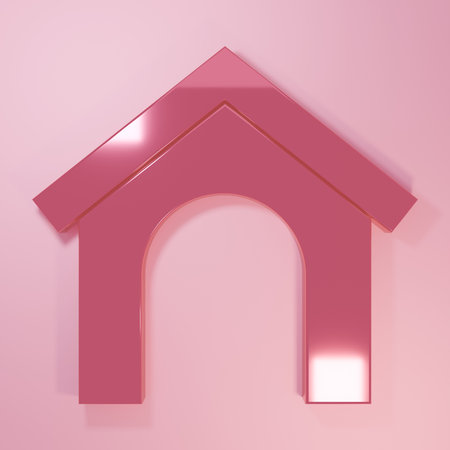 Pink Dog house icon isolated on pink background. Dog kennel. Minimalism concept. 3D render illustration.の写真素材