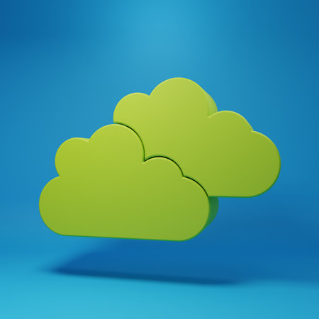 Green Cloud icon isolated on blue background. Minimalism concept. 3D render illustration.の写真素材