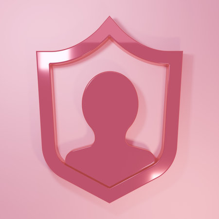 Pink User protection icon isolated on pink background. Secure user login, password protected, personal data protection, authentication. Minimalism concept. 3D render illustration.の写真素材