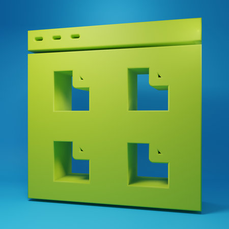 Green Browser files icon isolated on blue background. Minimalism concept. 3D render illustration.