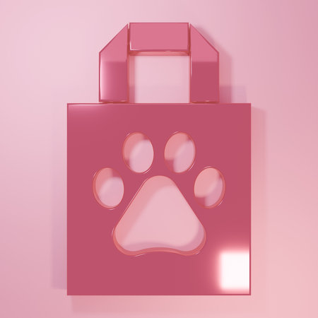 Pink Shopping bag pet icon isolated on pink background. Pet shop online. Animal clinic. Minimalism concept. 3D render illustration.の写真素材