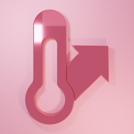 Pink Meteorology thermometer measuring icon isolated on pink background. Thermometer equipment showing hot or cold weather. Minimalism concept. 3D render illustration.の写真素材