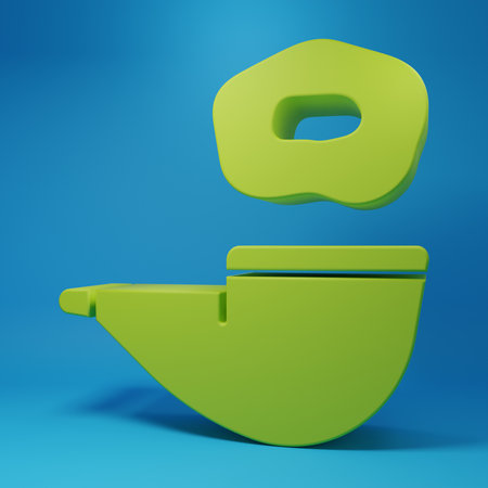 Green Smoking pipe with smoke icon isolated on blue background. Tobacco pipe. Minimalism concept. 3D render illustration.の写真素材