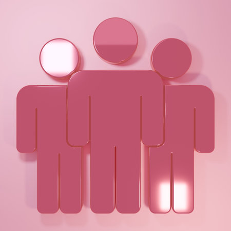 Pink Users group icon isolated on pink background. Group of people icon. Business avatar symbol - users profile icon. Minimalism concept. 3D render illustration.の写真素材