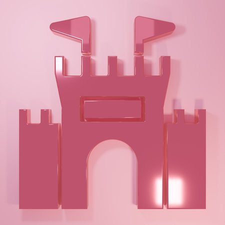 Pink Castle icon isolated on pink background. Minimalism concept. 3D render illustration.の写真素材