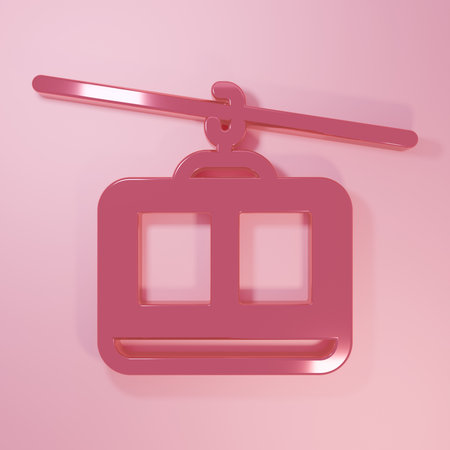 Pink Cable car icon isolated on pink background. Funicular sign. Minimalism concept. 3D render illustration.の写真素材